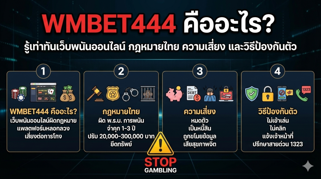 wmbet444 คืออะไร? รู้เท่าทันเว็บพนันออนไลน์ กฎหมายไทย ความเสี่ยง และวิธีป้องกันตัว